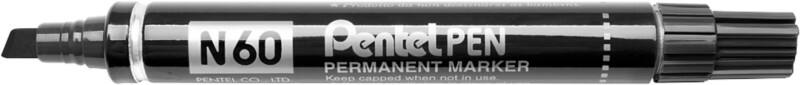 Pentel N60 Permanent Marker  Medium Chisel 3.9 - 5.7 mm Black Water-Resistant Pack of 12