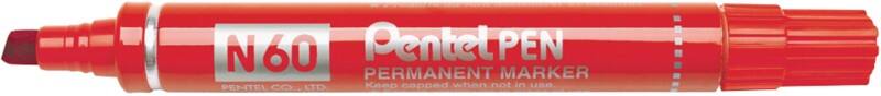 Pentel N60 Permanent Marker  Medium Chisel 3.9 - 5.7 mm Red Water-Resistant Pack of 12