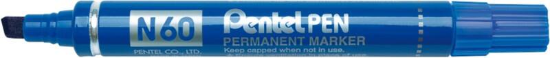 Pentel N60 Permanent Marker  Medium Chisel 3.9 - 5.7 mm Blue Water-Resistant Pack of 12