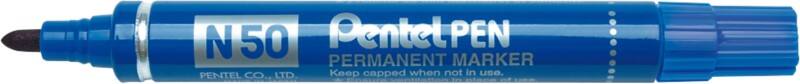 Pentel N50 Permanent Marker  Medium Bullet  - 2 mm Blue Water-Resistant Pack of 12