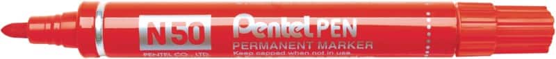 Pentel N50 Permanent Marker  Medium Bullet  - 2 mm Red Water-Resistant Pack of 12