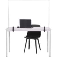 Bi-Office Tabletop Protective Screen with Clamps 1040 x 700mm Tempered Glass, Aluminium Silver Anodised
