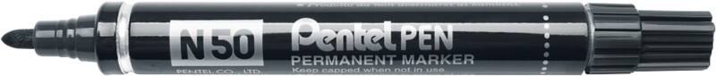 Pentel N50 Permanent Marker  Medium Bullet  - 2 mm Black Water-Resistant Pack of 12