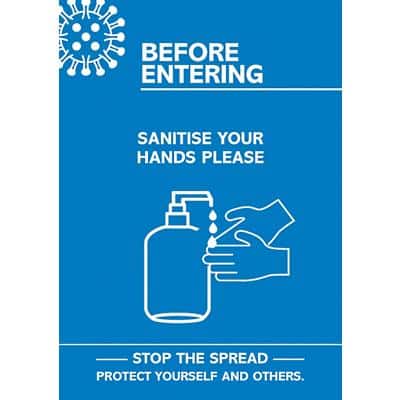 Seco Health & Safety Poster Before entering, sanitise your hands Semi-Rigid Plastic Blue, White 42 x 59.5 cm