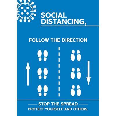 Seco Health & Safety Poster Social distancing - follow the direction Semi-Rigid Plastic Blue, White 21 x 29.7 cm