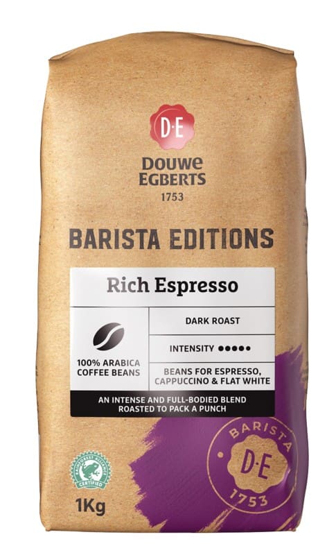Douwe egberts rich espresso barista dark roast coffee beans 1kg bag