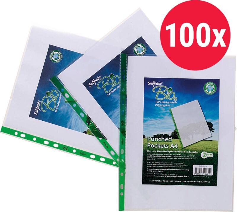 Snopake Bio2 Punched Pockets  A4 Orange Peel Transparent 60 microns PP (Polypropylene) 11 Holes 15440 Pack of 100
