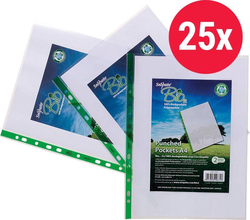 Snopake Bio2 Punched Pockets  A4 Orange Peel Transparent 60 microns PP (Polypropylene) 11 Holes 15439 Pack of 25