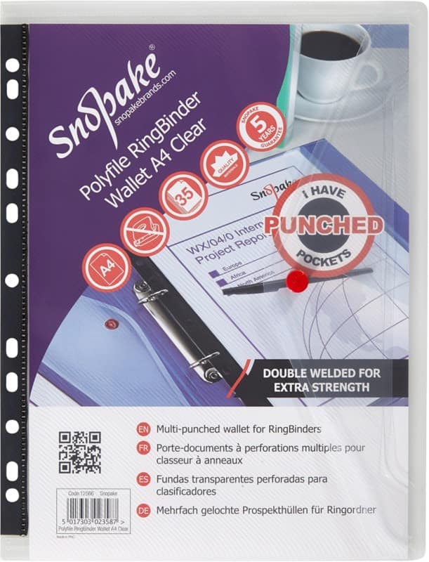 Snopake Polyfile Document Wallet A4 PP (Polypropylene) Portrait 34 (W) x 31 (H) cm Transparent Pack of 5