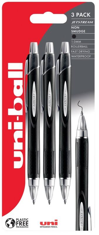 uni-ball Jetstream SXN-210 Retractable Rollerball Pen Black 1 mm Broad Rollerball Refillable Pack of 3