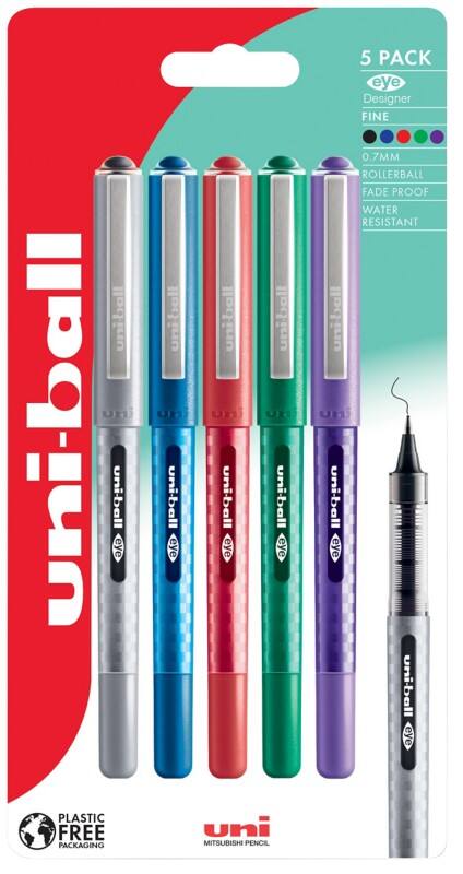 uni-ball Eye Design UB-157D Rollerball Pen 0.5 mm Assorted Pack of 5