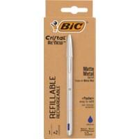 BIC Cristal ReNew Metal Ballpoint Pen Blue Medium 0.32 mm Refillable Pack of 3