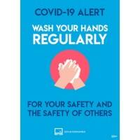 Avery COVID/Coronavirus Wash Your Hands Label Sign Removable Self-Adhesive 210 x 297mm Blue 2 x A4
