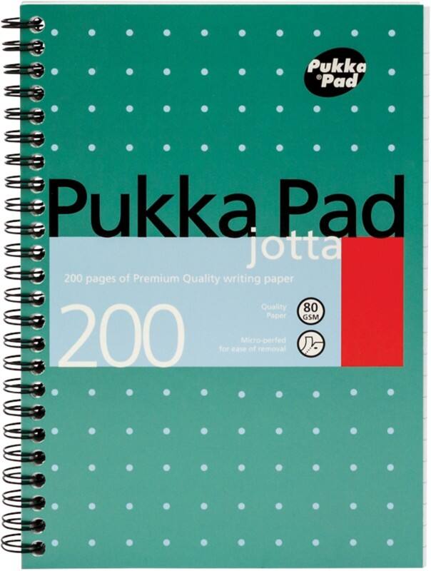 Pukka pad notebook metallic jotta a5 ruled spiral bound cardboard hardback green perforated 200 pages pack of 3