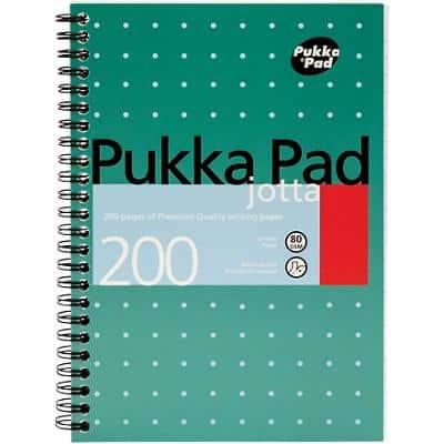 Pukka Pad Notebook Metallic Jotta A5 Ruled Spiral Bound Cardboard Hardback Green Perforated 200 Pages Pack of 3