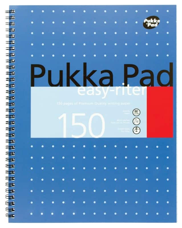 Pukka Pad Notebook Metallic Easy-Riter A4+ Ruled Spiral Bound Cardboard Hardback Blue Perforated 150 Pages Pack of 3