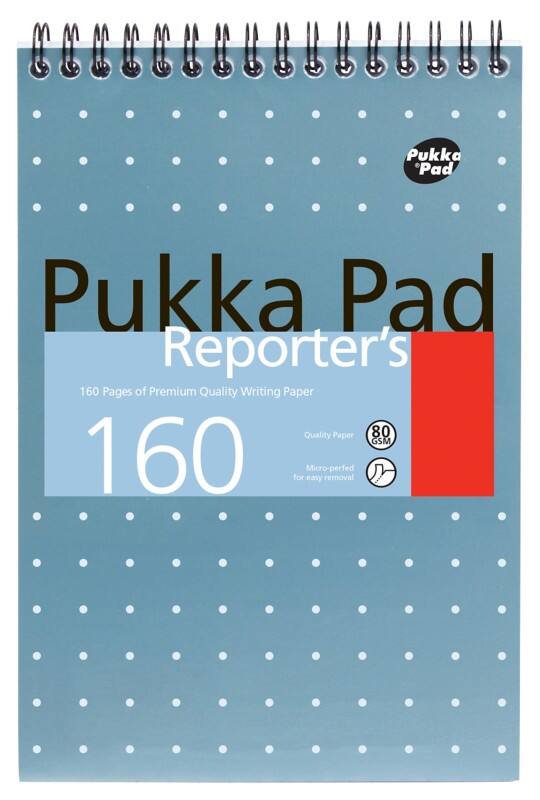 Pukka Pad Notepad Steno A5 Ruled Spiral Bound Cardboard Hardback Blue Perforated 160 Pages Pack of 3
