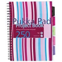 Pukka Pad Project Book Stripes A4 Ruled Spiral Bound PP (Polypropylene) Hardback Assorted Perforated 250 Pages Pack of 3