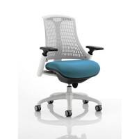 Dynamic Synchro Tilt Task Operator Chair Height Adjustable Arms Flex White Back, Maringa Teal Seat, White Frame Without Headrest Medium Back