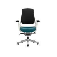 Dynamic Synchro Tilt Executive Chair Height Adjustable Arms Zure Black Back, Maringa Teal Seat, White Frame Without Headrest High Back