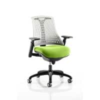 Dynamic Synchro Tilt Task Operator Chair Height Adjustable Arms Flex White Back, Myrrh Green Seat, Black Frame Without Headrest Medium Back