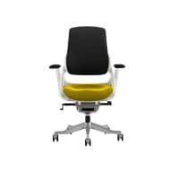 Dynamic Synchro Tilt Executive Chair Height Adjustable Arms Zure Black Back, Senna Yellow Seat, White Frame Without Headrest High Back