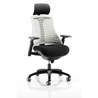 Dynamic Synchro Tilt Task Operator Chair Height Adjustable Arms Flex White Back, Black Seat, Black Frame With Headrest Medium Back
