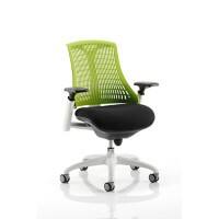 Dynamic Synchro Tilt Task Operator Chair Height Adjustable Arms Flex Green Back, Black Seat, White Frame Without Headrest Medium Back