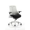 Dynamic Synchro Tilt Task Operator Chair Height Adjustable Arms Flex White Back, Black Seat, White Frame Without Headrest Medium Back
