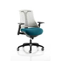 Dynamic Synchro Tilt Task Operator Chair Height Adjustable Arms Flex White Back, Maringa Teal Seat, Black Frame Without Headrest Medium Back