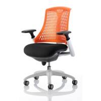 Dynamic Synchro Tilt Task Operator Chair Height Adjustable Arms Flex Orange Back, Black Seat, White Frame Without Headrest Medium Back