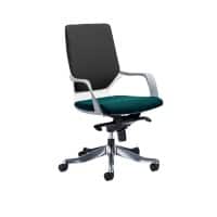 Dynamic Synchro Tilt Visitor Chair Fixed Arms Xenon Black Back, Maringa Teal Seat, White Shell Without Headrest Medium Back