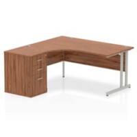 dynamic Impulse Left Hand Desk Corner Walnut Cantilever 3 Drawers 1 Pedestal 1,600 (W) x 1,630 (D) x 730 (H) mm MFC (Melamine Faced Chipboard)