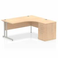 Dynamic Corner Right Hand Desk with Cantilever Leg Maple MFC Grey Frame Impulse 1600/1630 x 800/600 x 730mm