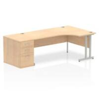 dynamic Impulse Right Hand Desk Corner Maple Cantilever 3 Drawers 1 Pedestal 2,230 (W) x 1,200 (D) x 730 (H) mm MFC (Melamine Faced Chipboard)