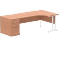 Corner Desks Right Hand Crescent Beech MFC Cantilever Legs White Impulse 1800/1200 x 600/800 x 730mm