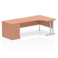 Dynamic Corner Right Hand Desk Beech MFC Cantilever Leg Grey Frame Impulse 2230/1200 x 800/600 x 730mm