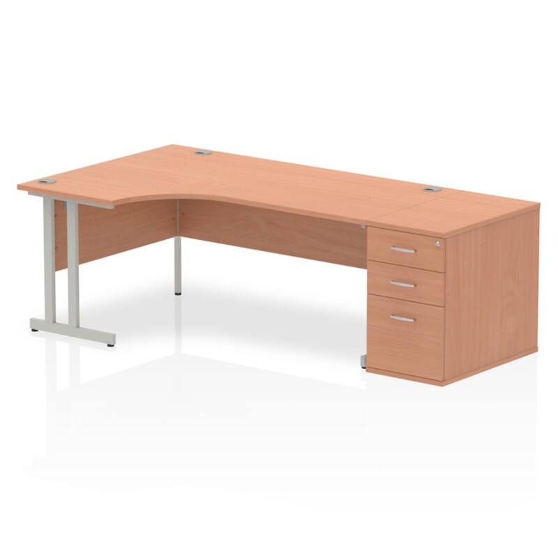 dynamic Impulse Left Hand Desk Corner Beech Cantilever 3 Drawers 1 Pedestal 2,230 (W) x 1,200 (D) x 730 (H) mm MFC (Melamine Faced Chipboard)