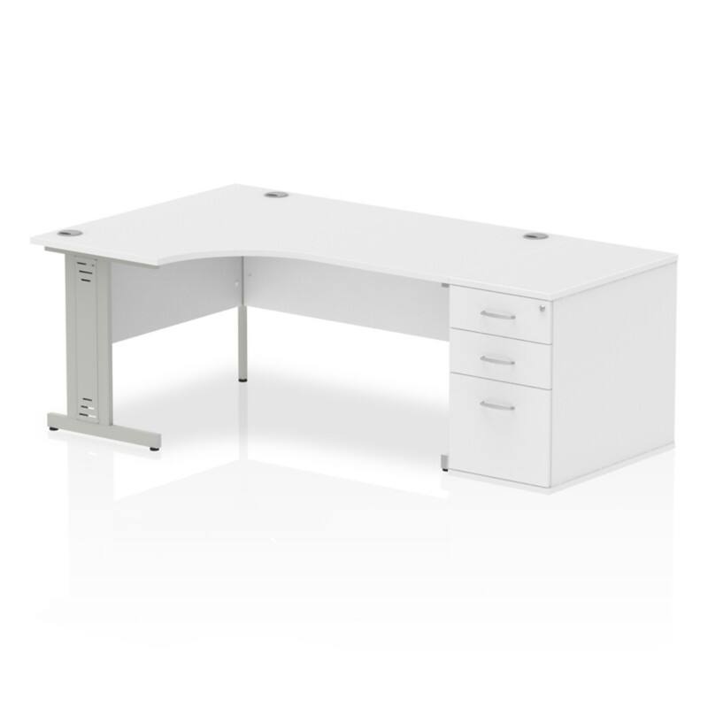 dynamic Impulse Left Hand Desk Corner White Cantilever 3 Drawers 1 Pedestal 2,030 (W) x 1,200 (D) x 730 (H) mm MFC (Melamine Faced Chipboard)