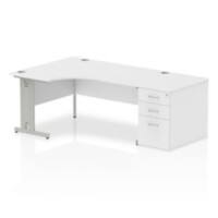 dynamic Impulse Left Hand Desk Corner White Cantilever 3 Drawers 1 Pedestal 2,030 (W) x 1,200 (D) x 730 (H) mm MFC (Melamine Faced Chipboard)