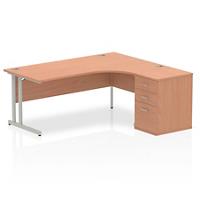 Dynamic Corner Right Hand Desk Beech MFC Cantilever Leg Grey Frame Impulse 1800/1630 x 800/600 x 730mm
