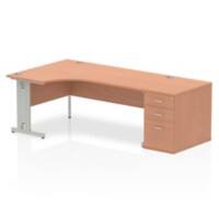 Dynamic Wave Left Hand Office Desk Beech MFC Cable Managed Cantilever Leg Grey Frame Impulse 2230/1200 x 800/600 x 730mm