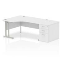 dynamic Impulse Left Hand Desk Corner White Cantilever 3 Drawers 1 Pedestal 2,030 (W) x 1,200 (D) x 730 (H) mm MFC (Melamine Faced Chipboard)