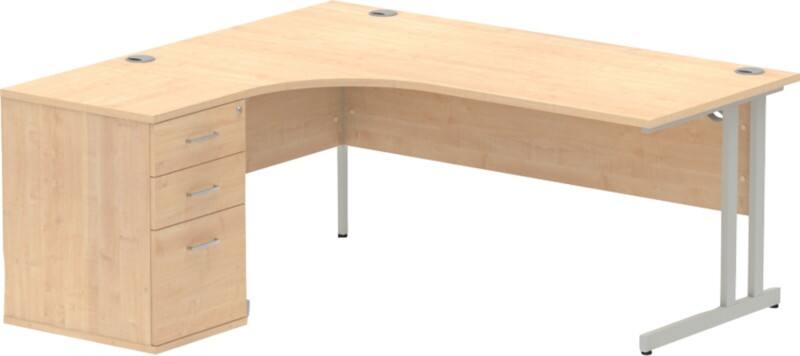 dynamic Impulse Left Hand Desk Corner Maple Cantilever 3 Drawers 1 Pedestal 1,800 (W) x 1,630 (D) x 730 (H) mm MFC (Melamine Faced Chipboard)