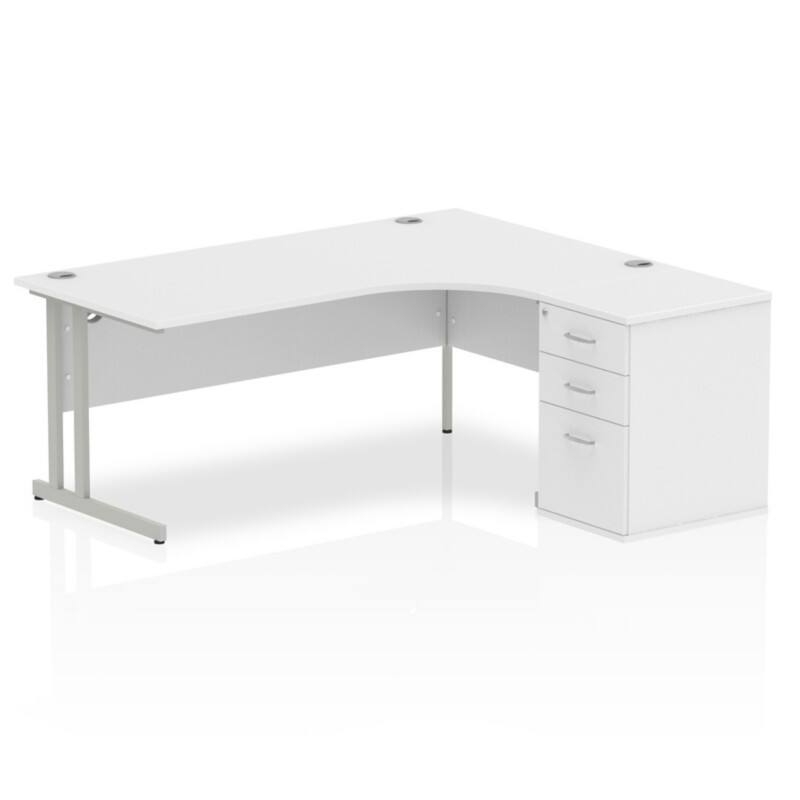 dynamic Impulse Right Hand Desk Corner White Cantilever 3 Drawers 1 Pedestal 1,800 (W) x 1,630 (D) x 730 (H) mm MFC (Melamine Faced Chipboard)