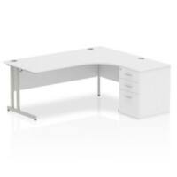 dynamic Impulse Right Hand Desk Corner White Cantilever 3 Drawers 1 Pedestal 1,800 (W) x 1,630 (D) x 730 (H) mm MFC (Melamine Faced Chipboard)
