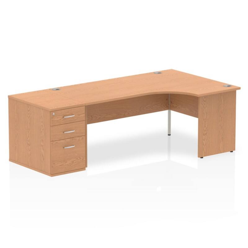 dynamic Impulse Right Hand Desk Freeform Oak Base panel 3 Drawers 1 Pedestal 2,230 (W) x 1,200 (D) x 730 (H) mm MFC (Melamine Faced Chipboard)