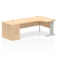 Dynamic Wave Right Hand Office Desk Maple MFC Cable Managed Cantilever Leg Grey Frame Impulse 2230/1200 x 800/600 x 730mm