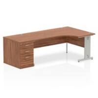 dynamic Impulse Right Hand Desk Rectangular Walnut Cantilever 3 Drawers 1 Pedestal 2,230 (W) x 1,200 (D) x 730 (H) mm MFC (Melamine Faced Chipboard)