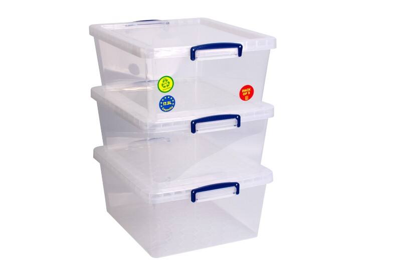 Really Useful Box Plastic Storage Box 17.5 L Transparent 38.3 x 46 x 19.5 cm Pack of 3
